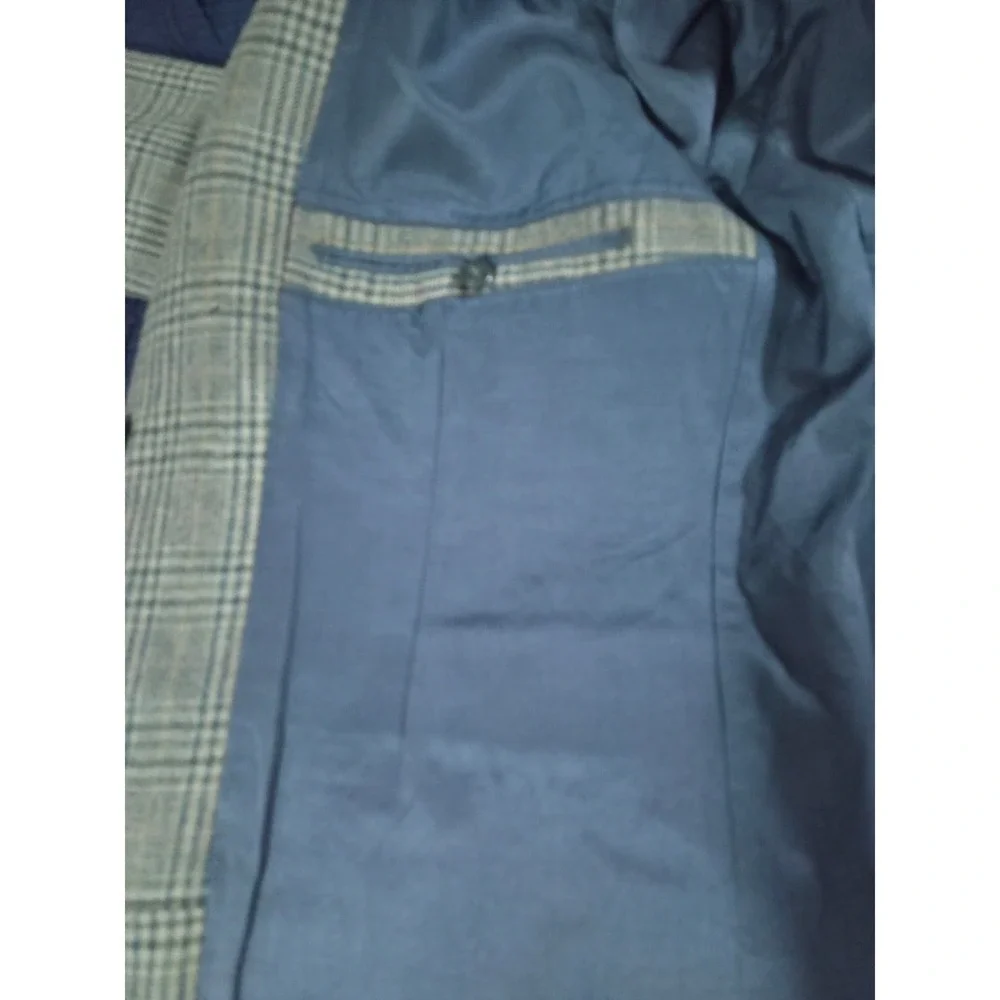 Vintage Plaid Blazer Sport Coat Brown Blue Gray Single Breasted Casual